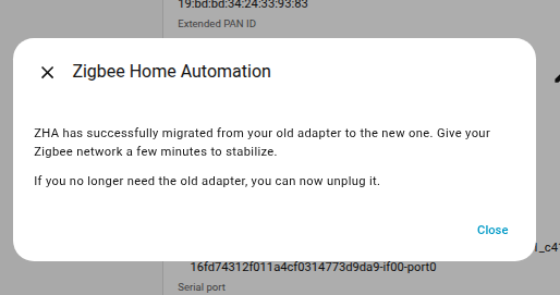 Screenshot showing the Success dialog